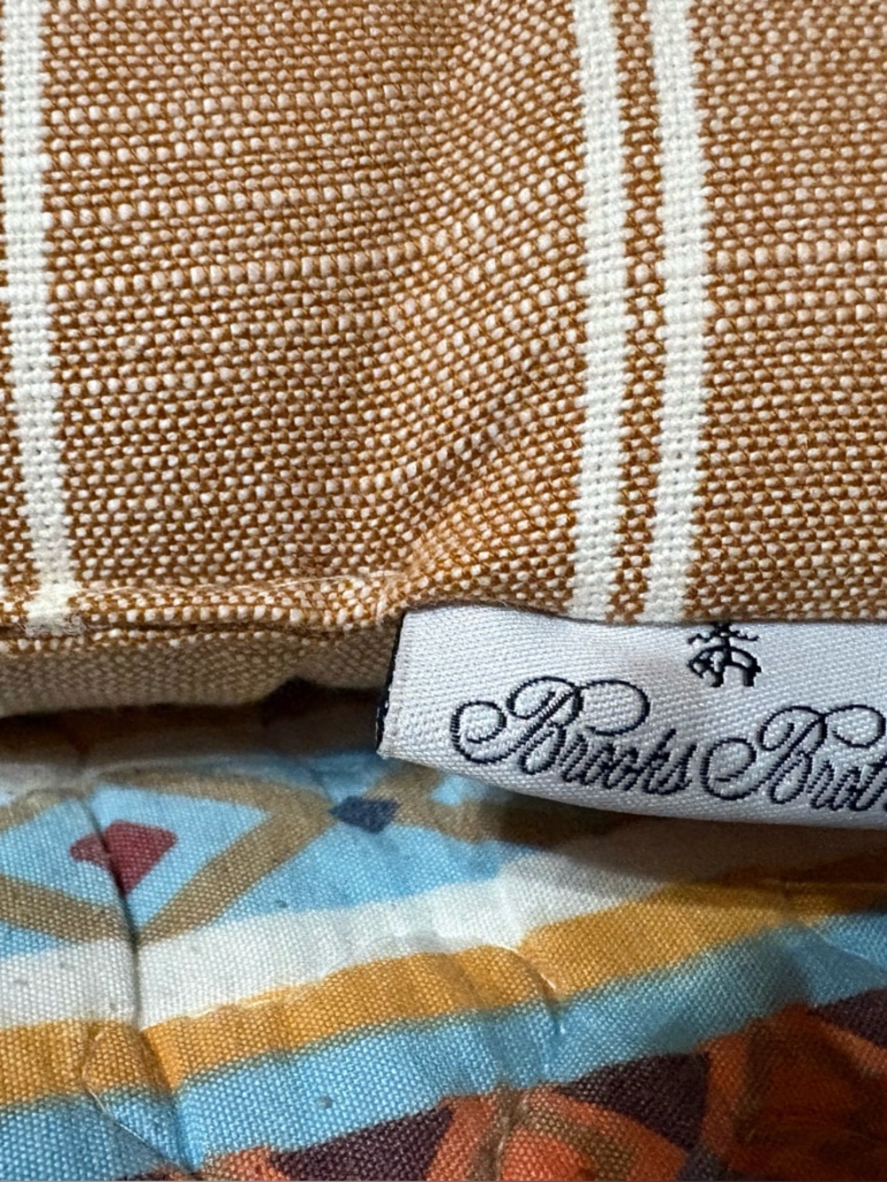 Brooks Brothers Tan and White Striped Decorative Chair Cushion